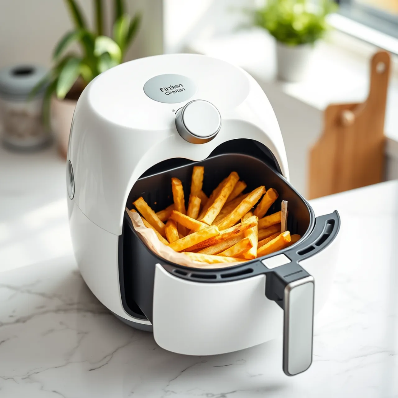 Airfryer auf einer Küchenarbeitsplatte (KI-generiertes Symbolbild)