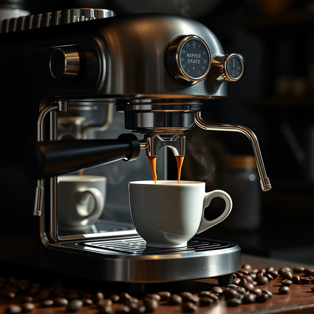 Espressomaschine mit Tasse (KI-generiertes Symbolbild)